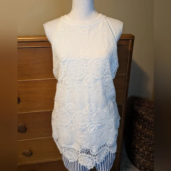 White Boho Lace Loose Fit Tank Top Halter Top Neck XXL - Picture 6 of 15